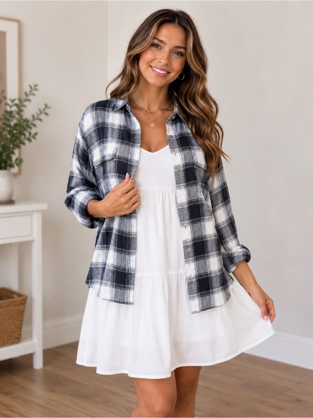 Lucky Brand Black & White Plaid Button-Down Shirt
